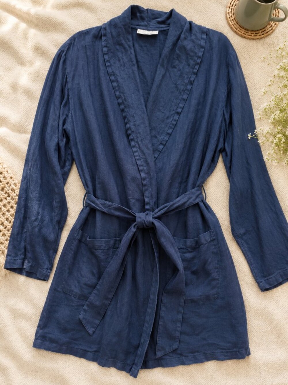 Bryn Walker 100% Linen Hooded Wrap Jacket Cardigan Made in USA XL Lagenlook